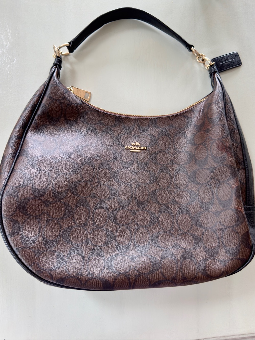 Coach Outlet Brown Signature Harley Hobo with Gold Hardware - Picture 3 of 9